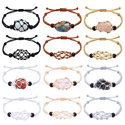 Mixed Color Adjustable Braided Nylon Cord Macrame Pouch Bracelet Making, with Glass Beads, Mixed Color, Inner Diameter: 1-7/8~3-1/4 inch(4.7~8.4cm), 6 colors, 2pc/color, 12pcs/set