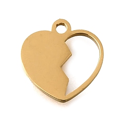 Настоящее золото 18K 304 прелести нержавеющей стали, шарма сердца, лазерная резка, реальный 18 k позолоченный, 10x9.5x1 мм, отверстие : 1.2 мм