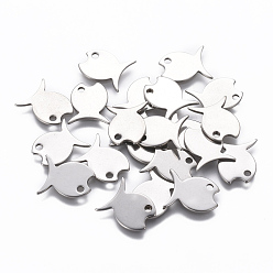 Нержавеющая Сталь Цвет Устойчивые к потускнению 201 подвески из нержавеющей стали, рыба, цвет нержавеющей стали, 15x12.5x0.9 мм, отверстие : 1.8 мм