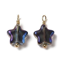 Null Glas Charms galvanisieren, mit echt vergoldeter Messingschlaufe, Sterne-Charme, null, 18 mm, Bohrung: 14x8.5x3.5 mm