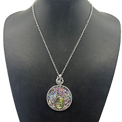 Плоский Круглый Ожерелья с подвесками из сплава и натуральной ракушки-ушка, платина, плоско-круглые