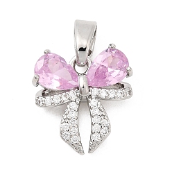 Платина Латунные микро проложить кубического циркония подвески, бантом, платина, 15.5x14.5x5 мм, отверстие : 6x3.4 мм