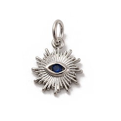 Полуночно-синий Латунные микро проложить кубического циркония прелести, долговечный, без свинца и без кадмия, платина, Овальный с глазом, темно-синий, 12x10x2 мм, отверстие : 3 мм