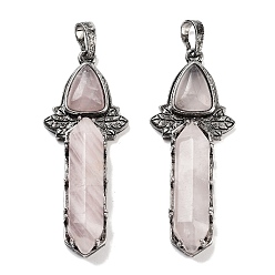 Розовый Кварц Естественно розового кварца меч большие кулоны, покрытие стойки старинные посеребренные латунные подвески, без кадмия и без свинца, 51x20x9 мм, отверстие : 6.5x5 мм