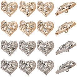 Сердце Сплав Rhinestone кнопки хвостовика, платина и светлое золото, сердце, 24.5x25x9.5 мм, отверстие : 2 мм, 16 шт / комплект
