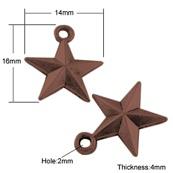 Красная Медь Сплавочные подвески тибетского стиля, без кадмия, без никеля и без свинца, звезда, Красная медь, 16x14x4 мм, отверстие : 2 мм
