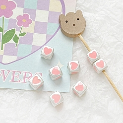 Лосось Бусины из эмалированного сплава цвета макарон, Куб с сердцем, salmon, 7x7 мм, отверстие : 2.7 мм