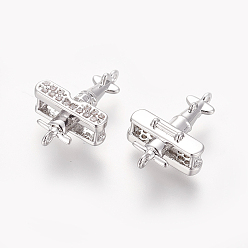 Платинированный Коннекторы, латунь, кубический цирконий, долговечный, пропеллер самолета, прозрачные, Реальная платина, 16.8x11.3x5.3 мм, отверстие : 0.8 мм