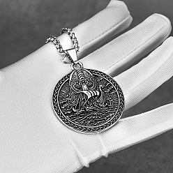 Stainless Steel Color 304 Stainless Steel Viking Longship Medal Pendant Necklaces for Unisex, Stainless Steel Color, 23.62 inch(60cm)