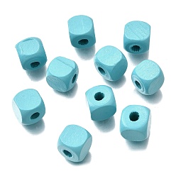 Голубой Спрей окрашены деревянные бусины, квадратный, голубой, 10x10x10 мм, отверстие : 3 мм