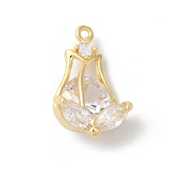 Прозрачный Латунные подвески, со стеклом, цветок, золотые, прозрачные, 19x12x6 мм, отверстие : 1.2 мм