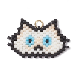 Белый Подвески ручной работы из стеклянных бусин в форме головы кошки, с 304 петлей из нержавеющей стали, белые, 19x28.5x1.5 мм, отверстие : 3 мм