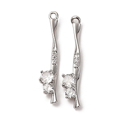 Платина Латунные микро проложить кубического циркония подвески, без кадмия, без никеля и без свинца, платина, 28.5x5x3.5 мм, отверстие : 1.2 мм