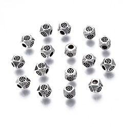 Античное Серебро Тибетском стиле сплав Шарики прокладки, без кадмия, без никеля и без свинца, многоугольник, античное серебро, 3.5x3 мм, отверстие : 1 мм, Около 5606 шт / 1000 г