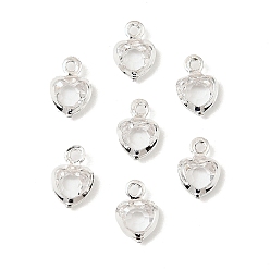 Прозрачный Стеклянные подвески в форме сердца из латуни, без кадмия и без свинца, стойки покрытие, долговечный, граненые, серебряные, прозрачные, 7.5x5.5x2 мм, отверстие : 1 мм