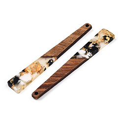 Кремово-белый Большие подвески из прозрачной смолы и орехового дерева, золотой фольгой, трапециевидный шарм, кремово-белые, 69.5x10x3.5 мм, отверстие : 2 мм