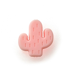 Pink Perlas focales de silicona ecológicas de grado alimenticio, cactus, rosa, 25x23x8 mm, agujero: 2 mm