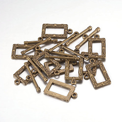 Antique Bronze Tibetan Style Alloy Toggle Clasps, Rectangle, Antique Bronze, Rectangle: 20x11.5mm, Bar: 22x5mm, Hole: 2.5mm