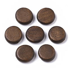 Coconut Brown Painted Natural Wood Beads, Flat Round, Coconut Brown, 16x5.5mm, Hole: 1.5mm