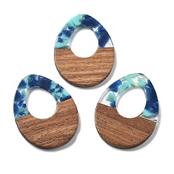 Морской Синий Подвески из смолы и ореха, слеза, Marine Blue, 37.5x28x3 мм, отверстие : 2 мм