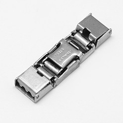 Stainless Steel Color Rectangle 201 Stainless Steel Watch Band Clasps, Stainless Steel Color, 32x9x4mm, Hole: 1x7mm