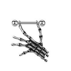 Нержавеющая Сталь Цвет 304 Кольца для сосков из нержавеющей стали, пирсинг соска штифт, череп, цвет нержавеющей стали, 19 мм, штифты : 1.6 мм