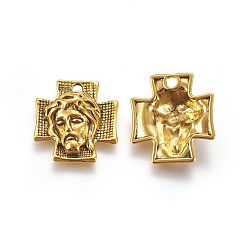 Античное Золото Крест из тибетского сплава с подвесками из сплава Иисуса для ювелирных изделий на Пасху, без кадмия, без никеля и без свинца, античное золото , 23x21x6 мм, отверстие : 2 мм