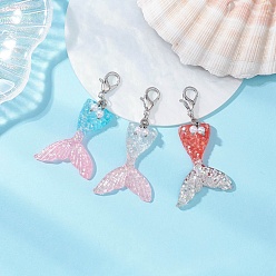 (52) Непрозрачная лаванда Подвеска из смолы в виде хвоста русалки, с бусинами из АБС-пластика, имитирующими жемчуг, и застежками-лобстерами из цинкового сплава, разноцветные, 64.5 мм, 3 шт / комплект