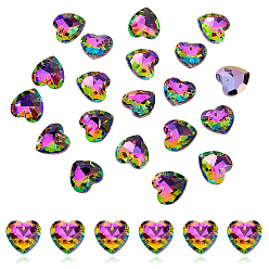 (966) Внутренний цвет Кристалл / Лиловато-лиловый на подкладке 20 шт. Подвески из гальванического стекла, сердце, граненые, с покрытием цвета радуги, 27x27x9.5 мм, отверстие : 1.8 мм