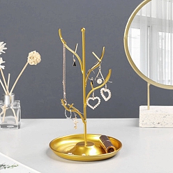 Doré  Présentoir à bijoux en fer avec plateau, support d'affichage d'arbre, pour les bagues, Des boucles d'oreilles, stockage de bracelets, or, 14x24.8 cm