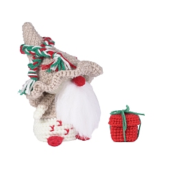 Red DIY Knitting Kits, including Polyester Yarn, Glue Stick, Crochet Needle, Gnome, Red, 15x9cm