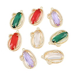 (52) Непрозрачная лаванда Латунные микропаве прозрачные подвески с фианитом, со стеклом, овальные амулеты, долговечный, стойки покрытие, золотые, разноцветные, 26x17x6 мм, отверстие : 1.4 мм