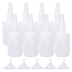 White Plastic Glue Bottles Sets, Bottle Caps Through-hole, with Transparent Funnel Hopper, White, 13.1cm, Capacity: 50g, 10pcs/set