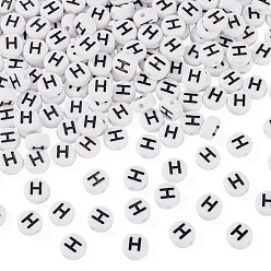 Letter H 500шт акриловые бусины, с горизонтальным отверстием, буквы, плоско-круглые, Письмо ч, 7x4 мм, отверстие : 1 мм