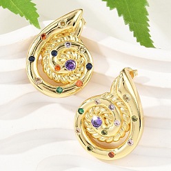 Настоящее золото 18K Латунные микро проложить серьги стержня кубического циркония, без свинца и без кадмия, долговечный, улитка, реальный 18 k позолоченный, 29.5x21.5 мм