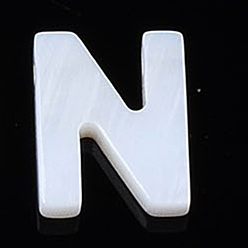 Letter N Естественных пресноводных стеклянные бусы, цвет морской раковины, Начальная буква, Письмо N, 9.5x8x2 мм, отверстие : 0.8 мм