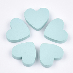 Бледно-бирюзовый Расписные деревянные кабошоны, сердце, бледные бирюзовая, 19x21x4.5 мм