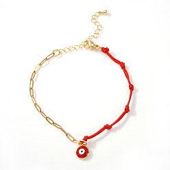 Золотой Креативные 304 браслеты из нержавеющей стали с эмалированными подвесками, цепочка из скрепок и полиэстерного шнура – украшение для женщин., злые глаза, золотые, 11.02 дюйм (28 см)