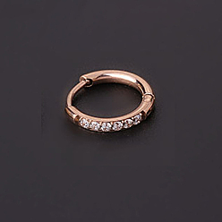 Розовое Золото 316 серьги-кольца из нержавеющей стали с микропаве из прозрачного кубического циркония для фиксации хряща, кольцо, розовое золото , 11.3 мм, внутренний диаметр: 8 мм