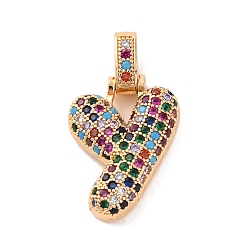 Letter Y Латунные микро проложить кубического циркония подвески, без никеля , реальный 18 k позолоченный, красочный, Письмо Y, 18.5~24x12.5~25.5x5~5.5 мм, отверстие : 5x3 мм