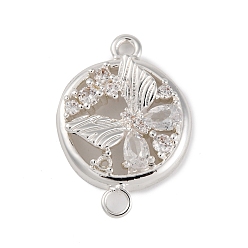 Посеребрённый Латунные подвески из прозрачного кубического циркония, без кадмия, без никеля и без свинца, плоские круглые с бабочкой, 925 серебро покрытием, 23.5x16x5 мм, отверстие : 1.8 мм