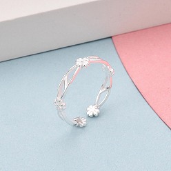 Серебро 925 открытые кольца-манжеты из стерлингового серебра для женщин, цветок, с печатью s925, серебряные, 4 мм, размер США 7 1/4 (17.5 мм)