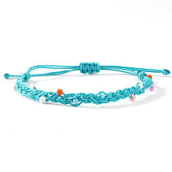 Темно-бирюзовый Стеклянные бусины плетеные браслеты из бисера, регулируемые плетеные браслеты из волоконного шнура для женщин, темные бирюзовый, внутренний диаметр: 11 дюйм (28 см)