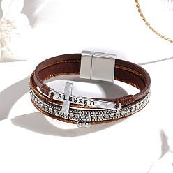 Верблюжий Многопрядные браслеты из искусственной кожи, браслеты с крестом в стиле бохо, из нержавеющей стали магнитные застежки, верблюжие, 7-5/8 дюйм (19.5 см)