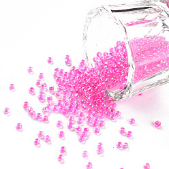 Hot Pink 11/0 Grade A Round Glass Seed Beads, Transparent Inside Colours, AB Color Plated, Hot Pink, 2.3x1.5mm, Hole: 1mm, about 48500pcs/pound