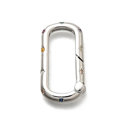 Платина Латунные кольца из микро-паве циркония, долговечный, без свинца и без кадмия, стойки покрытие, прямоугольные, платина, 27x14x4 мм