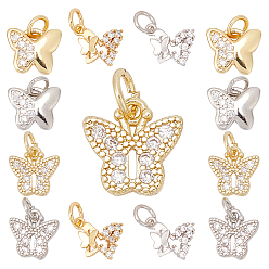 (52) Непрозрачная лаванда 12шт. 3 стиль латунный микропаве прозрачный кубический цирконий кулон, без кадмия и без свинца, бабочка, разноцветные, 9~11x10~10.5x1.5~2 мм, отверстие : 3~3.5 мм, 4 шт / стиль