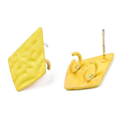 Yellow Spray Painted Iron Stud Earring Findings, with Double Vertical Loops, Kite, Yellow, 18x11mm, Hole: 3mm, Pin: 0.7mm