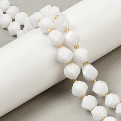 Белый Бусины из натурального белого нефрита, граненые, твист, с бисером, белые, 10x9~10x9~10 мм, отверстие : 1 мм, около 33 шт / нитка, 15.35'' (39 см)