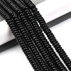 (946F)Морозный цвет внутри  Жонкиль / Непрозрачная зеленая подкладка Бусины из натурального черного агата (окрашенные и нагретые), рондель, 8x3 мм, отверстие : 1 мм, около 135 шт / нитка, 16.14'' (41 см)